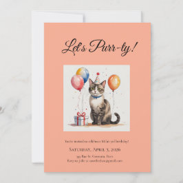 Editable Cat Birthday Purr-ty Watercolour Designs Inbjudningar