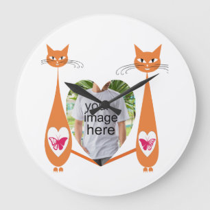 Editable Cat Kärlek Heart - Anpassad design Stor Klocka