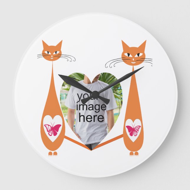 Editable Cat Kärlek Heart - Anpassad design Stor Klocka (Framsida)