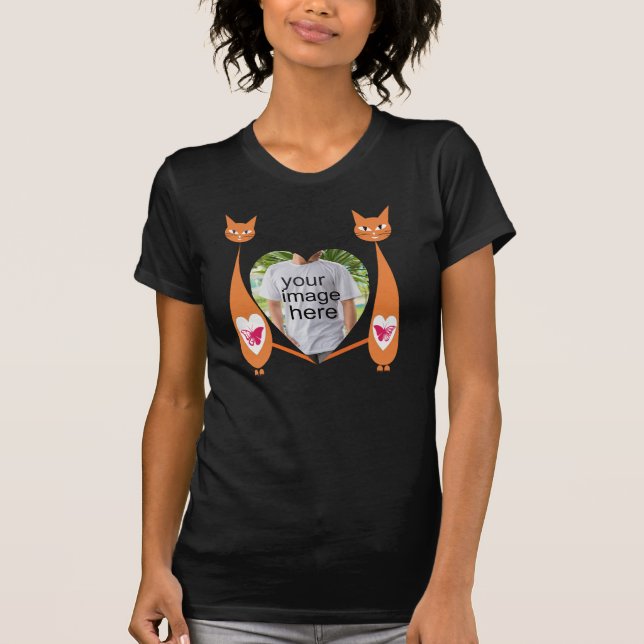 Editable Cat Kärlek Heart Anpassad design T Shirt (Framsida)