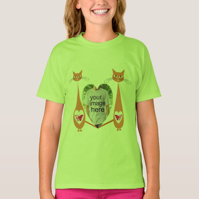 Editable Cat Kärlek Heart Anpassad design T Shirt (Framsida)