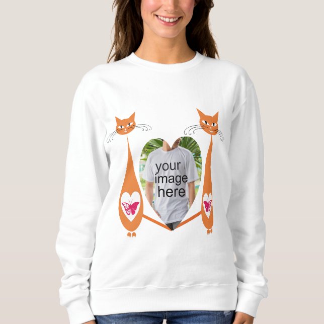 Editable Cat Kärlek Heart Anpassad design T Shirt (Framsida)