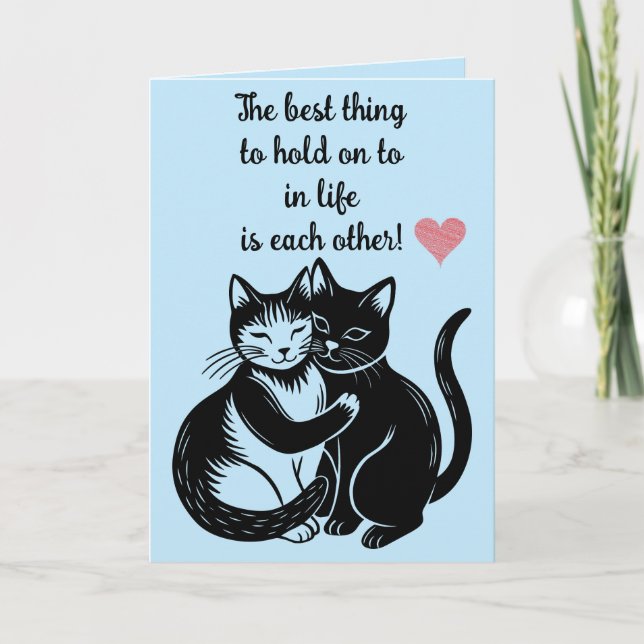 Editable Cats Hugger Valentindagen Kort (Framsida)