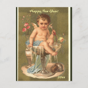 Editable Champagne Cherub Gott nytt år Vykort