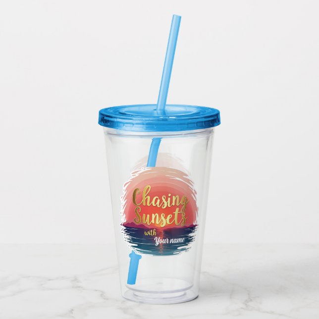 Editable Chasing Sunsets with Name Design Take Away Mugg (Baksida)