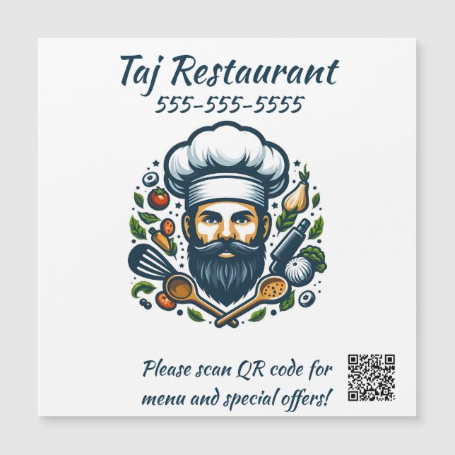 Editable Chef Restaurant QR Code Magnet (Framsida)