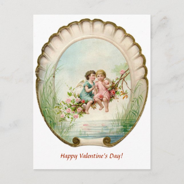 Editable Cherubs på Gren i Ro Valentine Vykort (Framsida)