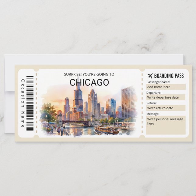 Editable Chicago Trip Boarding Pass Ticket Inbjudningar (Framsida)