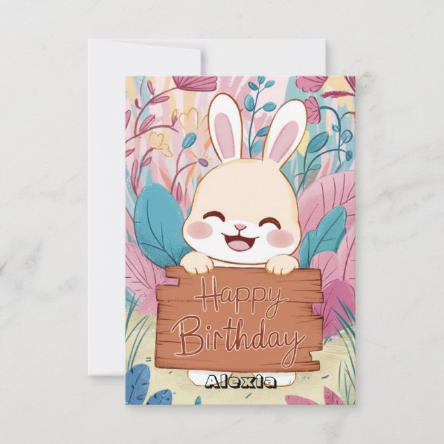 Editable Children Bunny Digital Birthday Kort (Framsida)