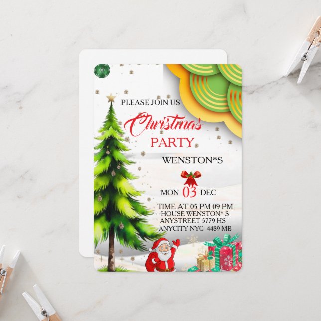 Editable Christmas Party Invitation, Printable  Inbjudningar (Fram/Back In Situ)