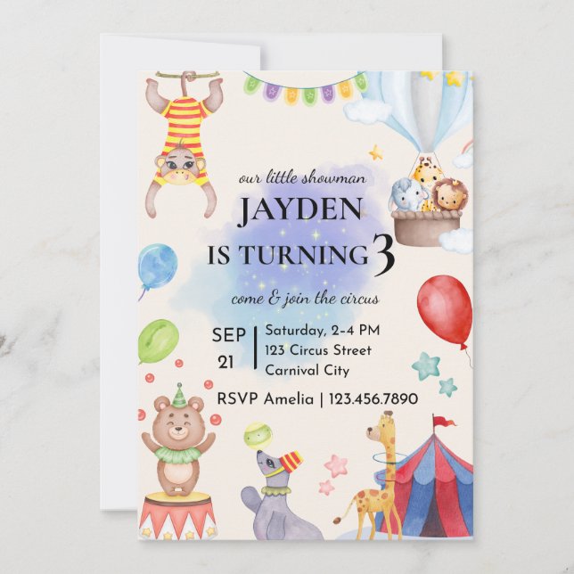 Editable Circus Birthday Invitation Inbjudningar (Framsida)