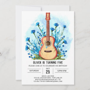 Editable Classic Guitar Boy Birthday Inbjudningar