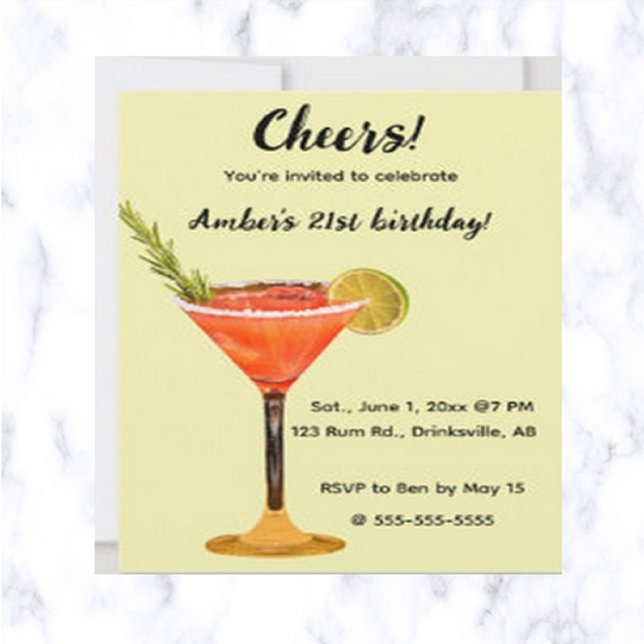 Editable Cocktail Birthday-inbjudan Inbjudningar (Skapare uppladdad)