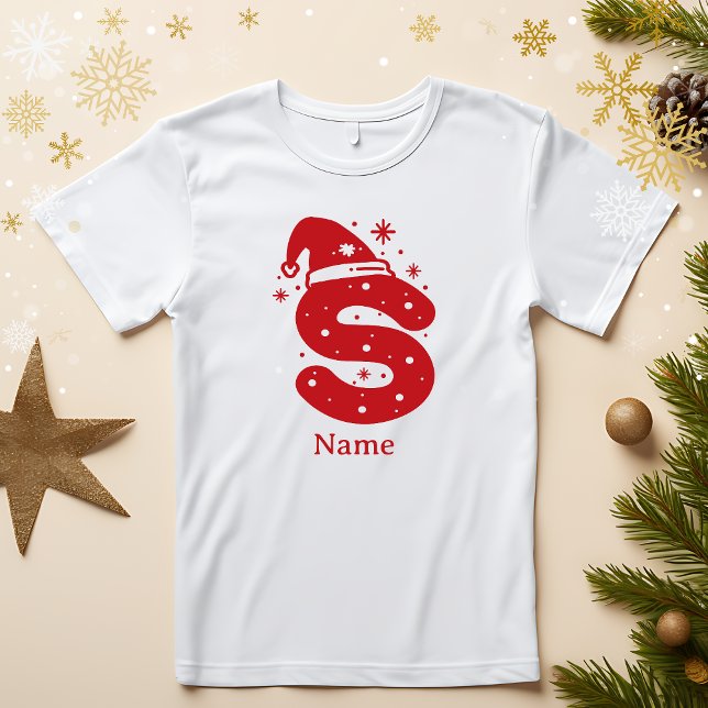 Editable Color Christmas Monogram Custom Name T Shirt (Skapare uppladdad)