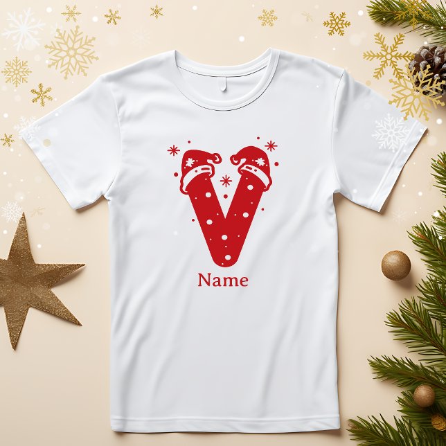 Editable Color Christmas Monogram Custom Name T Shirt (Skapare uppladdad)