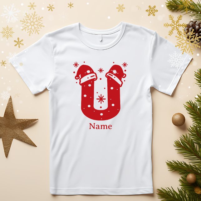 Editable Color Christmas Monogram Custom Name T Shirt (Skapare uppladdad)
