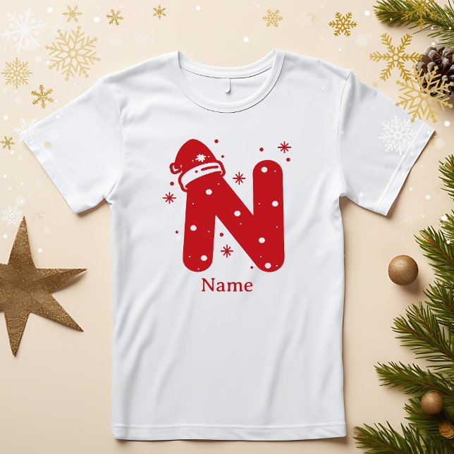 Editable Color Christmas Monogram Custom Name T Shirt (Skapare uppladdad)