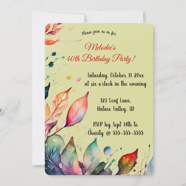 Editable Colourful Leaves Invitation Inbjudningar (Framsida)