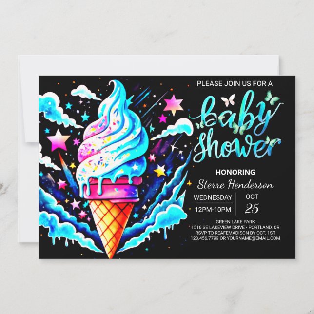 Editable Cone Ice Cream Boy Shower Inbjudningar (Framsida)