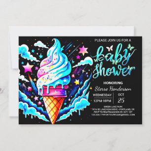 Editable Cone Ice Cream Boy Shower Inbjudningar