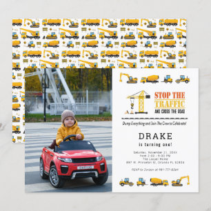 Editable Construction Lastbilar Theme Photo Birthd Inbjudningar