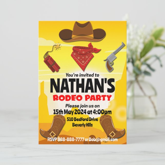 Editable Cowboys Birthday-inbjudan Inbjudningar (Stående Fram)