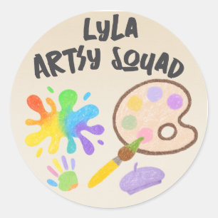 Editable Crayon Stil - Artsy Paint & Palette Runt Klistermärke