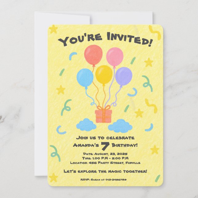 Editable Crayon Stil - Blegon Bash Birthday Inbjudningar (Framsida)
