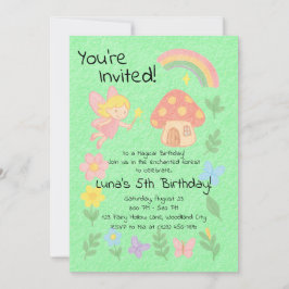 Editable Crayon Stil - Fairy Mushroom Forest Inbjudningar