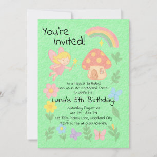 Editable Crayon Stil - Fairy Mushroom Forest Inbjudningar