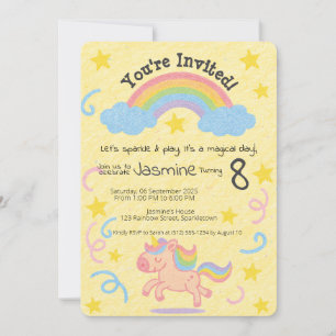 Editable Crayon Stil - Unicorn Dream Gnistra Inbjudningar