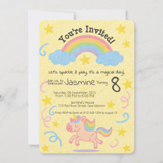 Editable Crayon Stil - Unicorn Dream Gnistra Inbjudningar