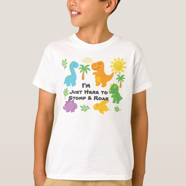 Editable Crayon Style – Dinosaur Roarsome Kids T Shirt (Framsida)