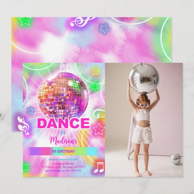 Editable Cute Dance Birthday Photo Inbjudningar (Fram/baksida)