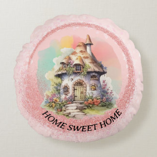 Editable Cute Fairy House Home Sweet Rund Kudde