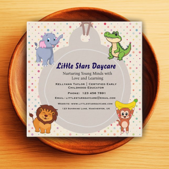 Editable Cute Safari Animals Nursery Card Design  Fyrkantigt Visitkort (Skapare uppladdad)