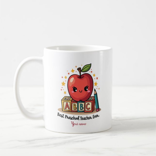 Editable Cute Teacher Apple Design Kaffemugg (Vänster)