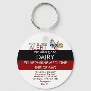 Editable Dairy Food Allergy and Medicine Alert Mär Nyckelring