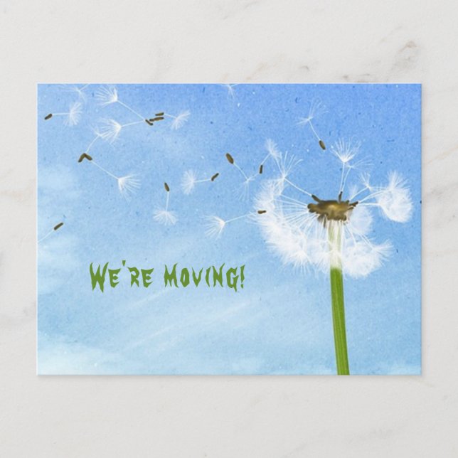 Editable Dandelion Seeds i Vind Flytta Notice Vykort (Framsida)