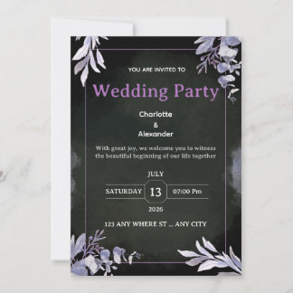 Editable Dark Botanical Wedding Invitation Inbjudningar