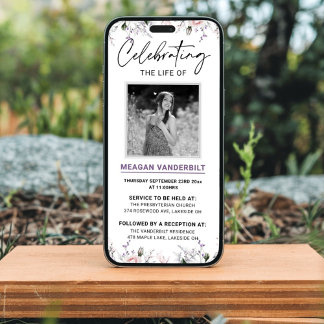 Editable Digital Blommigt Funeral Evite Inbjudningar
