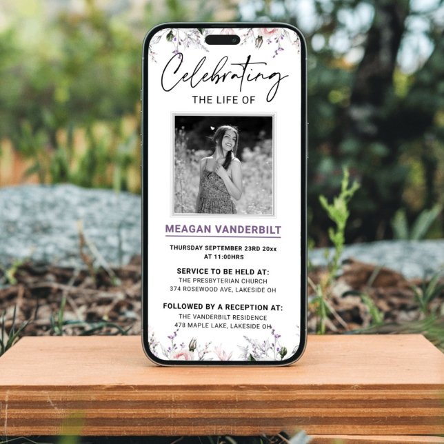 Editable Digital Blommigt Funeral Evite Inbjudningar (Editable Digital Floral Funeral Evite Invitation)