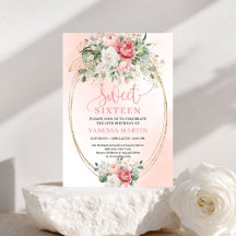 Editable Digital Blush Gold Sweet Sixteen Invite