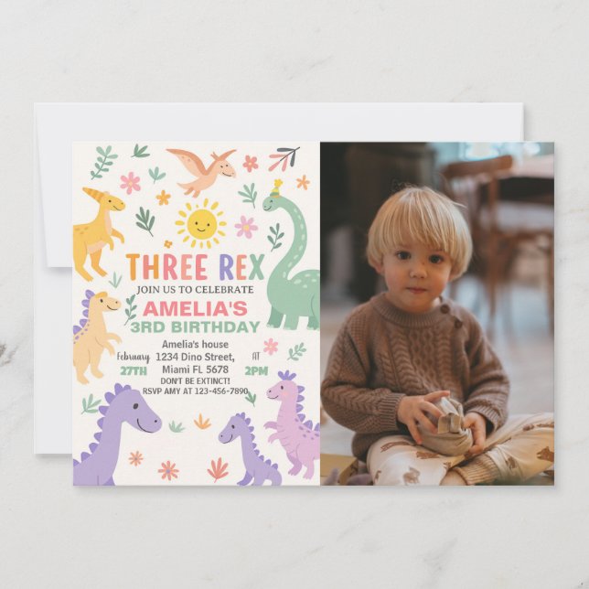 Editable Dino Party Inbjudan för barn (Framsida)