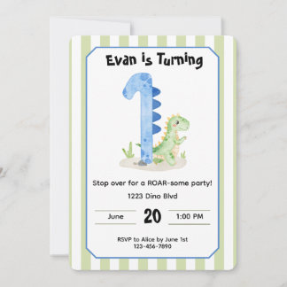 Editable Dinosaur 1st Birthday Invitation  Inbjudningar