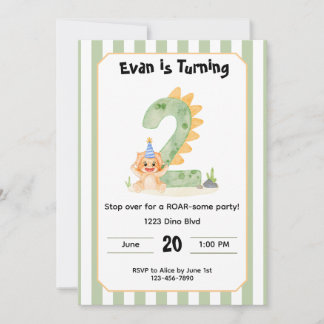Editable Dinosaur 2nd Birthday Invitation  Inbjudningar