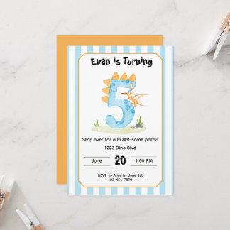 Editable Dinosaur 5th Birthday Invitation  Inbjudningar