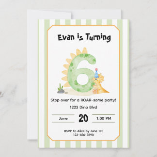 Editable Dinosaur 6th Birthday Invitation  Inbjudningar