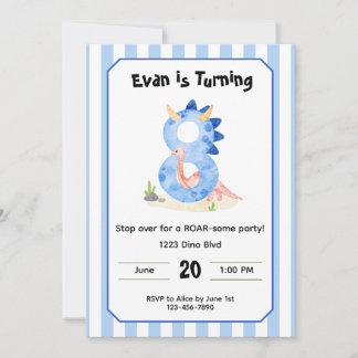 Editable Dinosaur 8th Birthday Invitation  Inbjudningar