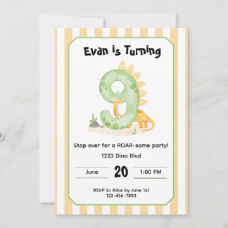 Editable Dinosaur 9th Birthday Invitation  Inbjudningar